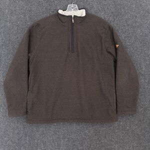 Orvis Sweater Men's Large Brown Sherpa Fleece Lined 1/4 Zip Pullover Outdoor